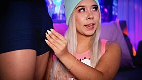 horny blonde can't wait to suck her boyfriend's cock