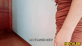 I'm putting a condom on my latina teen recording partner in the hotel.