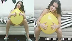 sexy latina with big tits and big ass pops balloons