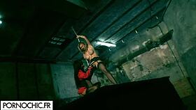 I tied up my brunette girlfriend and played domination games with her big tits and toys.