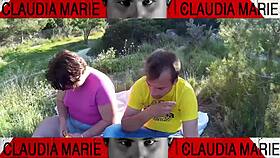 Snacking in the field with a fat woman, nothing excites her more than outdoor fun.