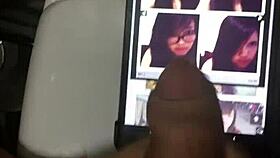 Brunette teen receives cum tribute on big tits