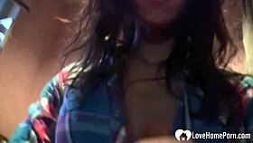 cute babe strips and masturbates her shaved pussy solo