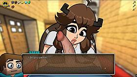 In the hornycraft parody, a shy creeper with huge boobs offers outdoor blowjob and riding, leading to creampie.