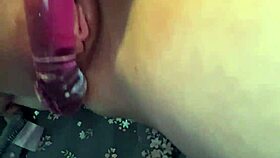 brunette teases with skirt lift and dildo play