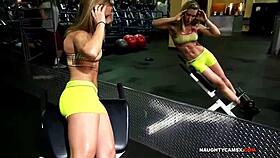 bikini fitness models in workouts with funny amateur comedy