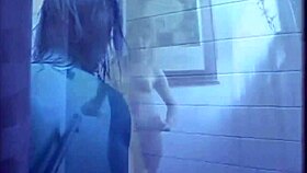 Lexy Lohan, a blonde babe, fingers her shaved pussy while bathing in the shower.