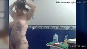 Mature Latina enjoys a shower