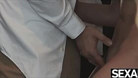 Maid's Big Natural Tits Bounce While Riding Boss Hard