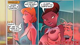 In the naughty home, a hot maid gets her pussy sandwiched in a comic-style fuck