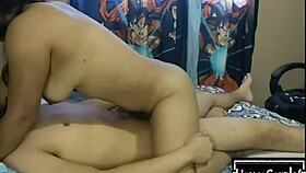 Latina couple rides deep in cowgirl position