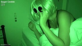 In a hotel, a blonde ex-girlfriend masturbates to orgasm in homemade nightvision footage.