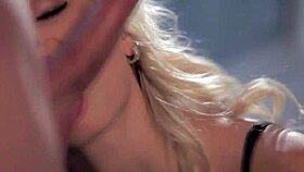 Blonde goddess showcases blowjob skills with swallow