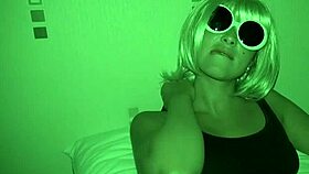 In a hotel, a blonde ex-girlfriend masturbates to orgasm in homemade nightvision footage.