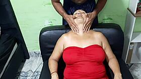 Latina Amateur Massages Horny Mother-In-Law's Tits Before Sucking and Sex