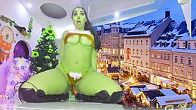 grinch in costume dances in split