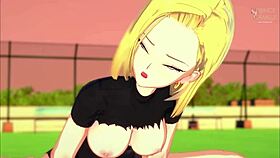 Android 18 rides cowgirl for huge creampie