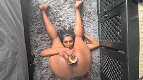 Amateur homemade dildo fucking my asshole with legs over shoulders and ass in air for close up views