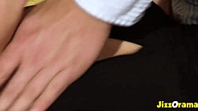 In this fantasy, the blonde babe with tattoos gives an amazing footjob and body play.