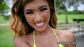 Bikini girls milking monster cocks for lemonade cash in POV 4some