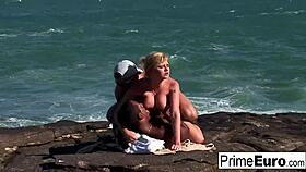 busty blonde tarra takes a white and a black cock