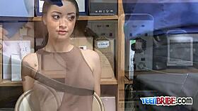 Scarlett Bribes Petite Teen on Desk with Rough Foreplay