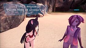 Monstergirl Island Hentai Game Ep 13: Shape Shifter Girl Grows Big Boobs on Beach