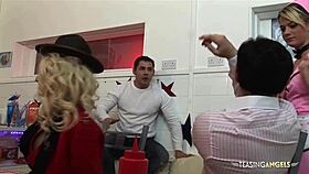 These MILFs in stockings ask, 'Want to share our monster cocks?'