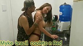 Larissa Leite, the housekeeper, cleans Myke Brazil's house and fucks him hard.