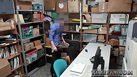 dominant brunette cop in uniform threesome group