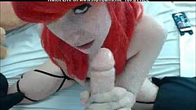 Gorgeous red-haired teen 18+ sucks mounted dildo in POV webcam session