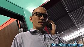 This babe cuckolds her old man with cum in femdom