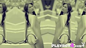 noemi moon, sexy big ass model, poses naked on tennis court. showing her big boobs