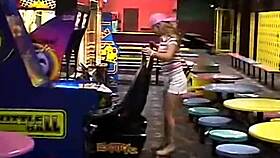 Blonde teen april masturbates intensely in public arcade