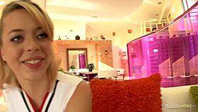 Blonde Selma gives her horny coach a sloppy blowjob to become the new cheerleader