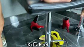 goddess kiffa and vic tease with feet at bar