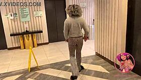 flashing pierced nipples in elevator