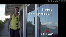 naughty portuguese amateur teases ass with monster cock in voyeur pov