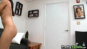 Hot Teen 18+ Brunette Receives Facial Cumshot From Allie Jordan