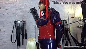 Two rubber sissies and a mean mistress in latex bdsm fun