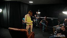 skinny redhead takes on five guys