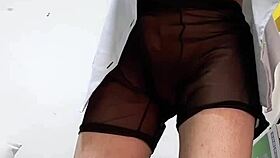 i'm doin a strip tease, tearin off my shirt and see-thru underwear, my huge cock is so big and hard, 25cm long, squirting milk