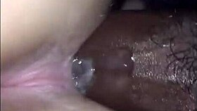 Ebony babe's white pussy creams from black cock in homemade interracial orgasm