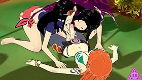 Koikatsu Hentai: Nami, Boa Hancock, Nico Robin In Group Sex And Cumshot