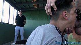 Bear Latino Jizzes in Twink's Mouth