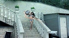 irina aka stephanie moon, mega hot pornstar skinny brunette russian, horny underwater outdoor public scene