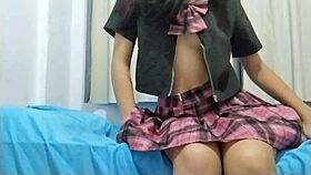 naughty schoolgirl cosplay shows everything on camera