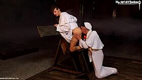twink religious guy chats with priest