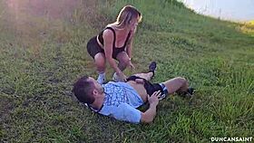 big tit blonde whore gets a scenic monster cock fuck outdoors with a muscular babe.