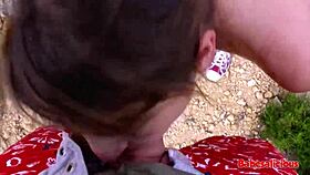 Watch this big boobs brunette get facialized outdoors?